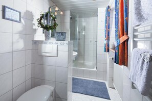 Ducha, secador de pelo y toallas