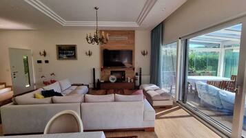 Smart TV, fireplace, DVD player