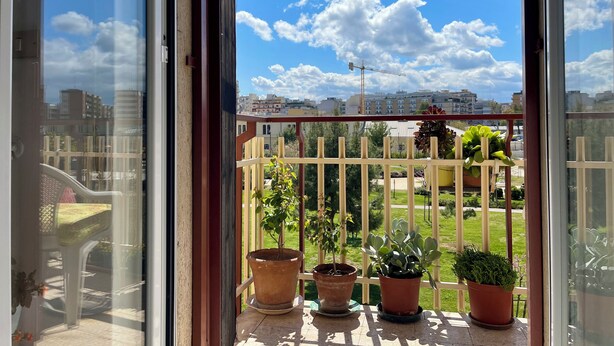 A balcony with potted plants and a view of the cityscape. - The Collector's Home - Station & Park view (Unknown)
