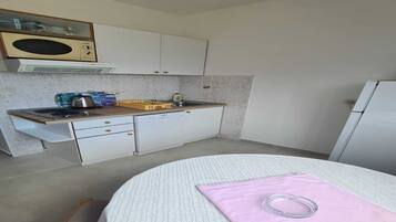 Frigorifero, microonde, piano cottura, lavastoviglie