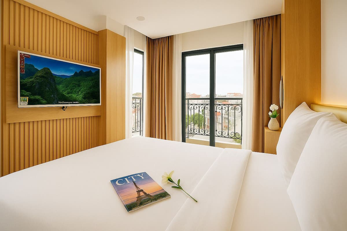 1 Schlafzimmer, hochwertige Bettwaren, Schreibtisch