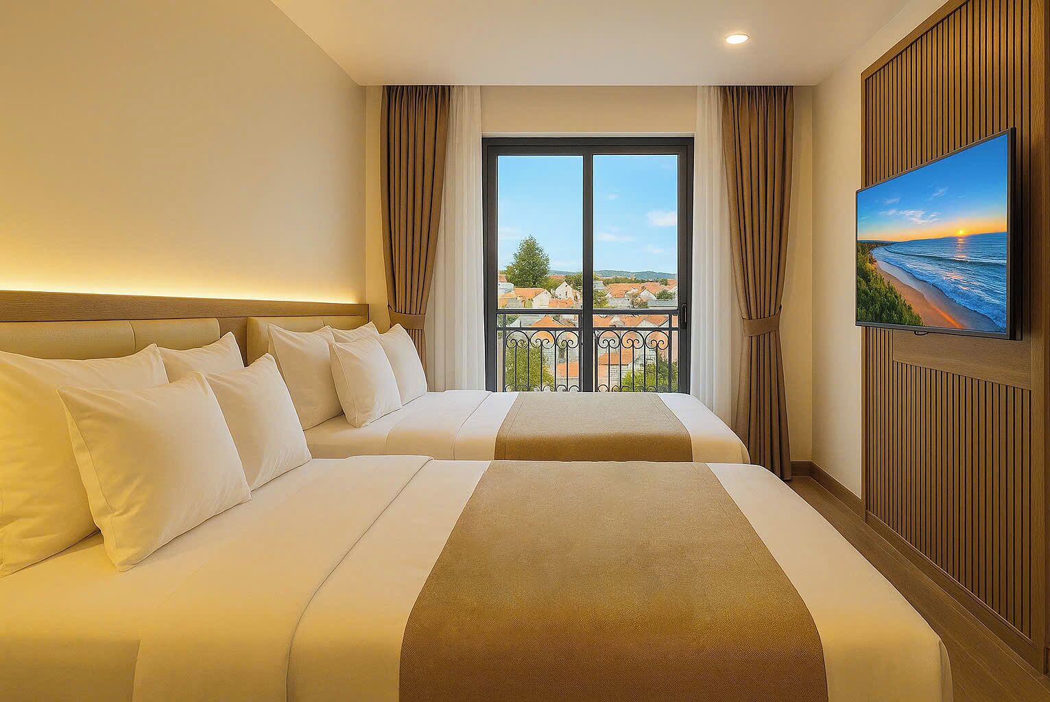 Tomannsrom – premier, balkong | Sengetøy av topp kvalitet, skrivebord, lydisolert og wi-fi (inkludert)