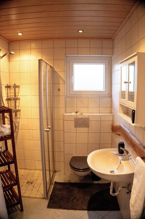 Sèche-cheveux, serviettes fournies, savon, papier toilette