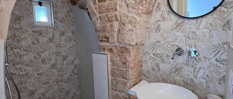 Regadera, secadora de cabello, toallas, papel de baño