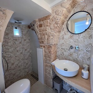 Douche, sèche-cheveux, serviettes fournies, papier toilette