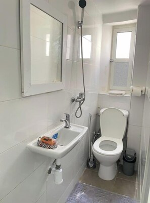 Secador de pelo, toallas, jabón y papel higiénico