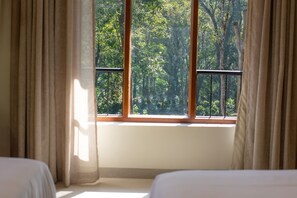 Habitación estándar doble, balcón, vistas al jardín | Espacio para trabajar con un portátil y tabla de planchar con plancha
