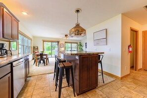 Fridge, microwave, oven, stovetop - Cozy Lakefront Home, Minutes from Lake MI, 2 Bedrooms, 2 Bathrooms. Sleeps 6 (Manistee)