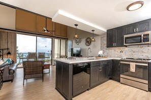 Fridge, microwave, oven, dishwasher