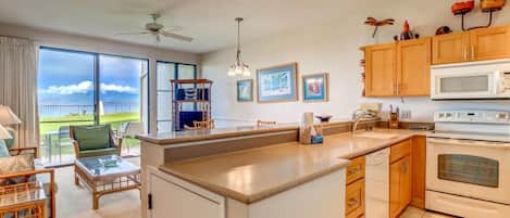 Fridge, microwave, oven, dishwasher