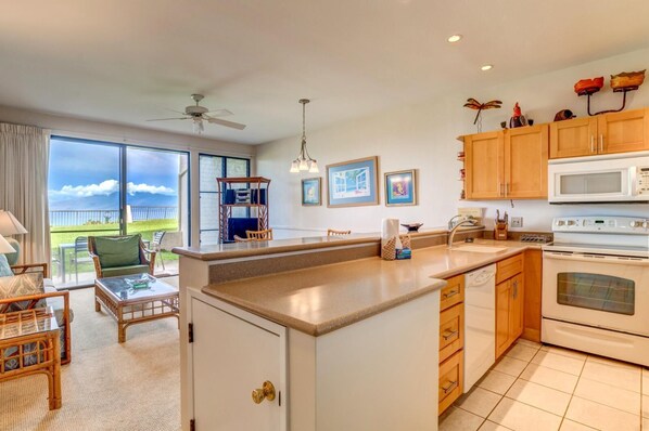 Fridge, microwave, oven, dishwasher