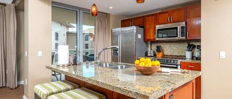 Fridge, microwave, oven, dishwasher