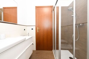 Ducha, secador de pelo, toallas, shampoo