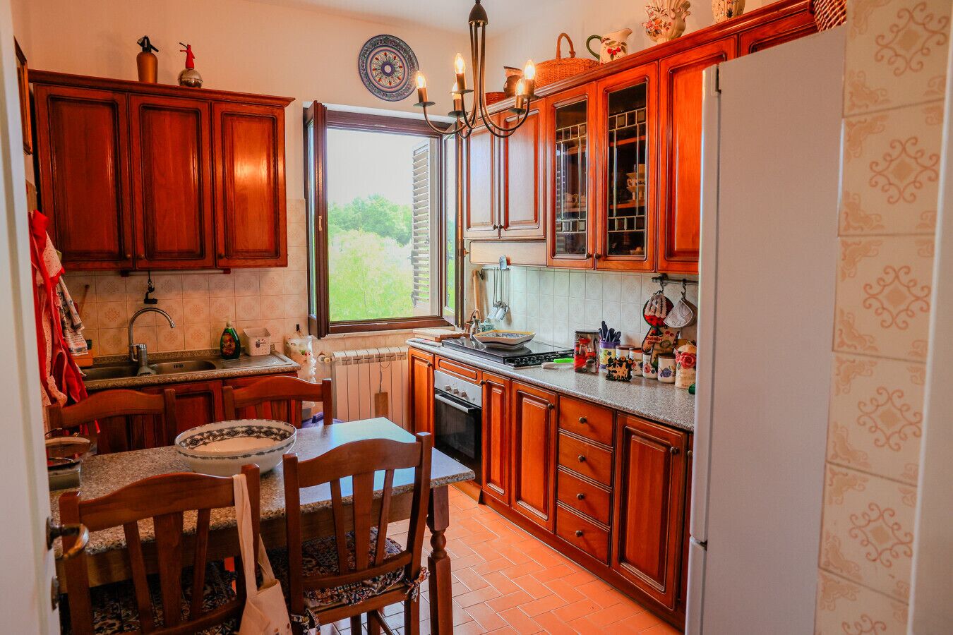 Fridge, oven, stovetop, cookware/dishes/utensils