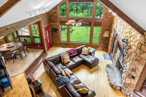 Smart TV, fireplace, DVD player, books