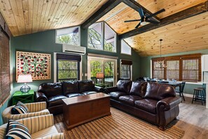 Smart TV, chimenea, libros