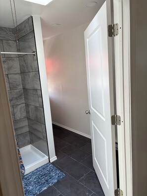 Shower, hair dryer, soap