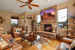 TV, fireplace, video games, ping pong