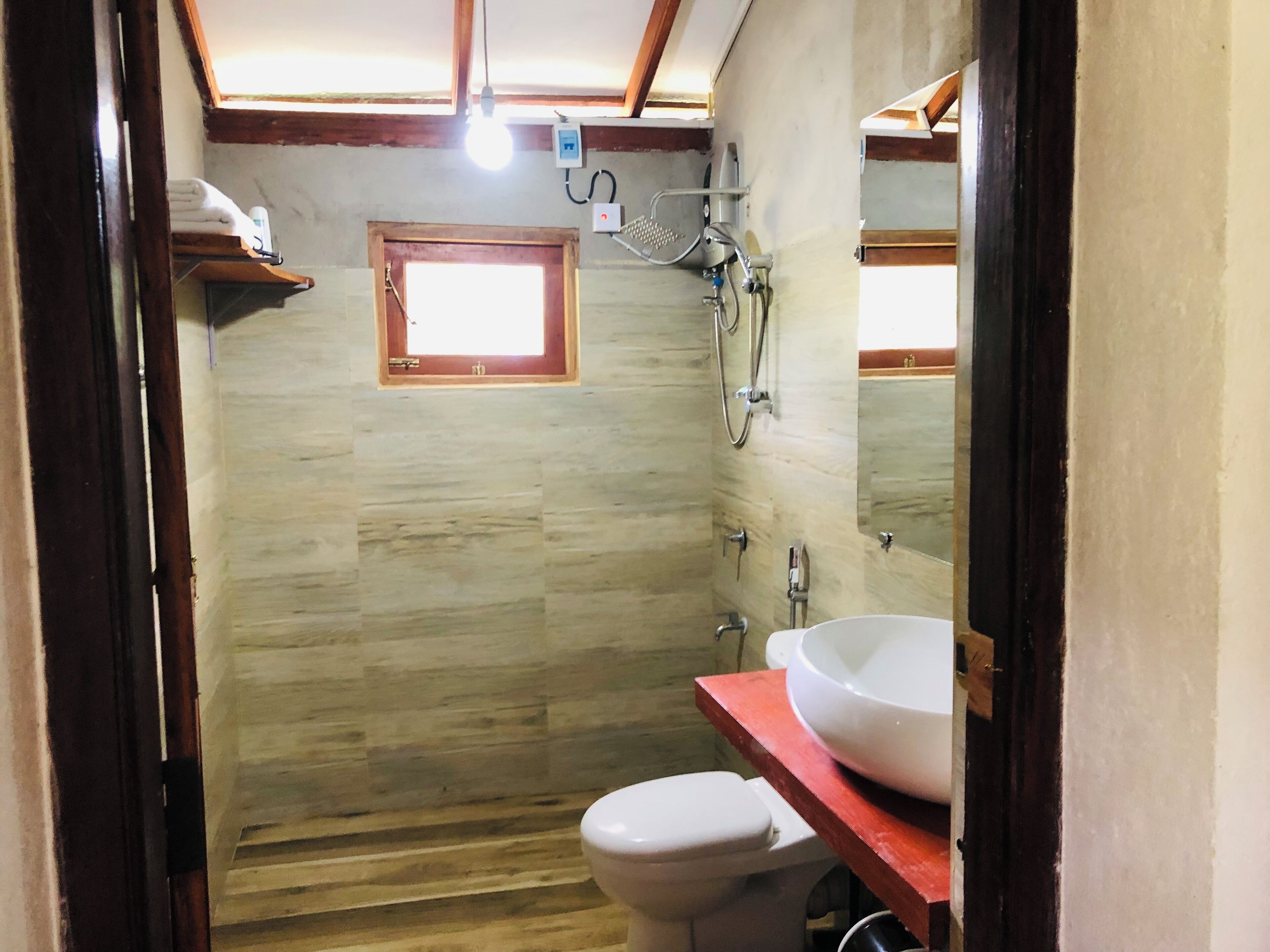 Hair dryer, bidet, towels, soap