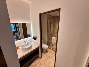 シャワー、ヘアドライヤー、タオル、トイレットペーパー