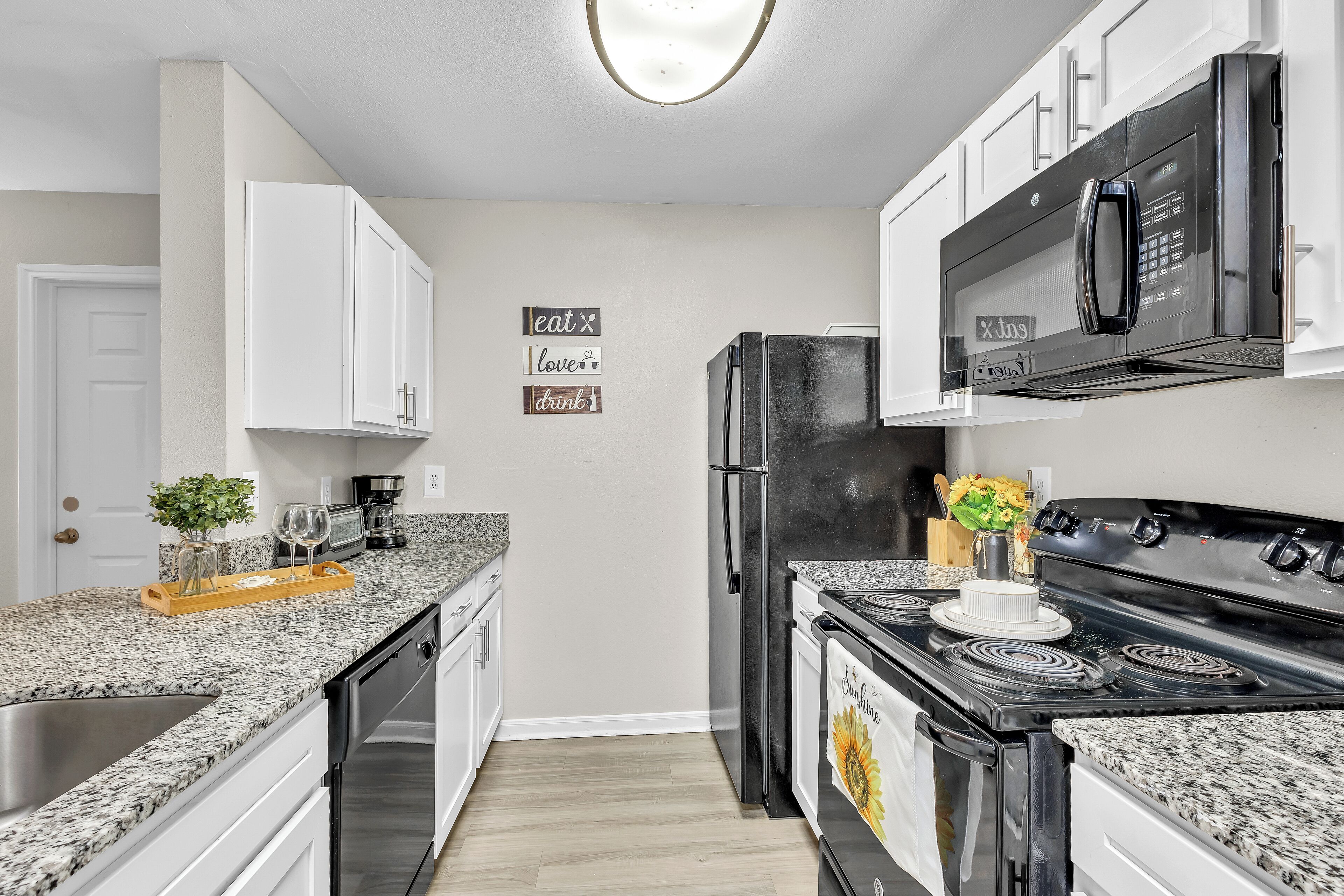 Microwave, oven, stovetop, dishwasher