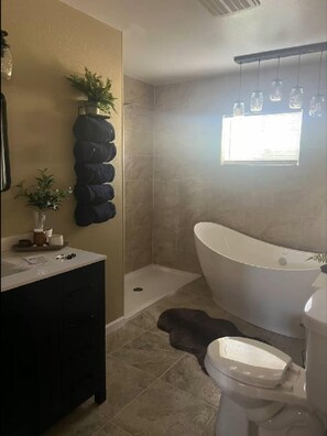 Dusche, Haartrockner, Handtücher, Seife