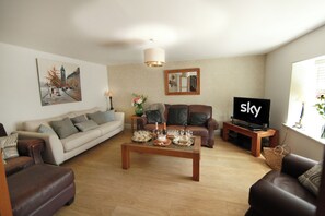 Televisio, kirjoja, stereot, työhuone