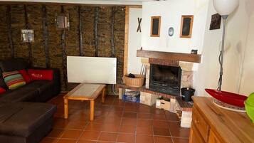 Een open haard, een dvd-speler, boeken en een filmbibliotheek