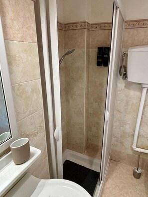 Regadera, secadora de cabello, bidet, toallas 