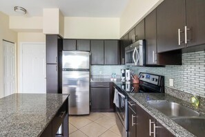 Fridge, dining tables