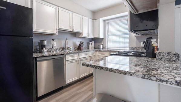 Fridge, dining tables