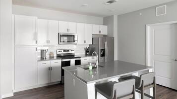 Fridge, dining tables