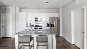 Fridge, dining tables