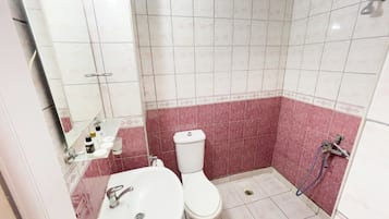 Douche, sèche-cheveux, serviettes fournies, savon
