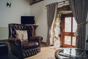 Smart TV, caminetto, libri