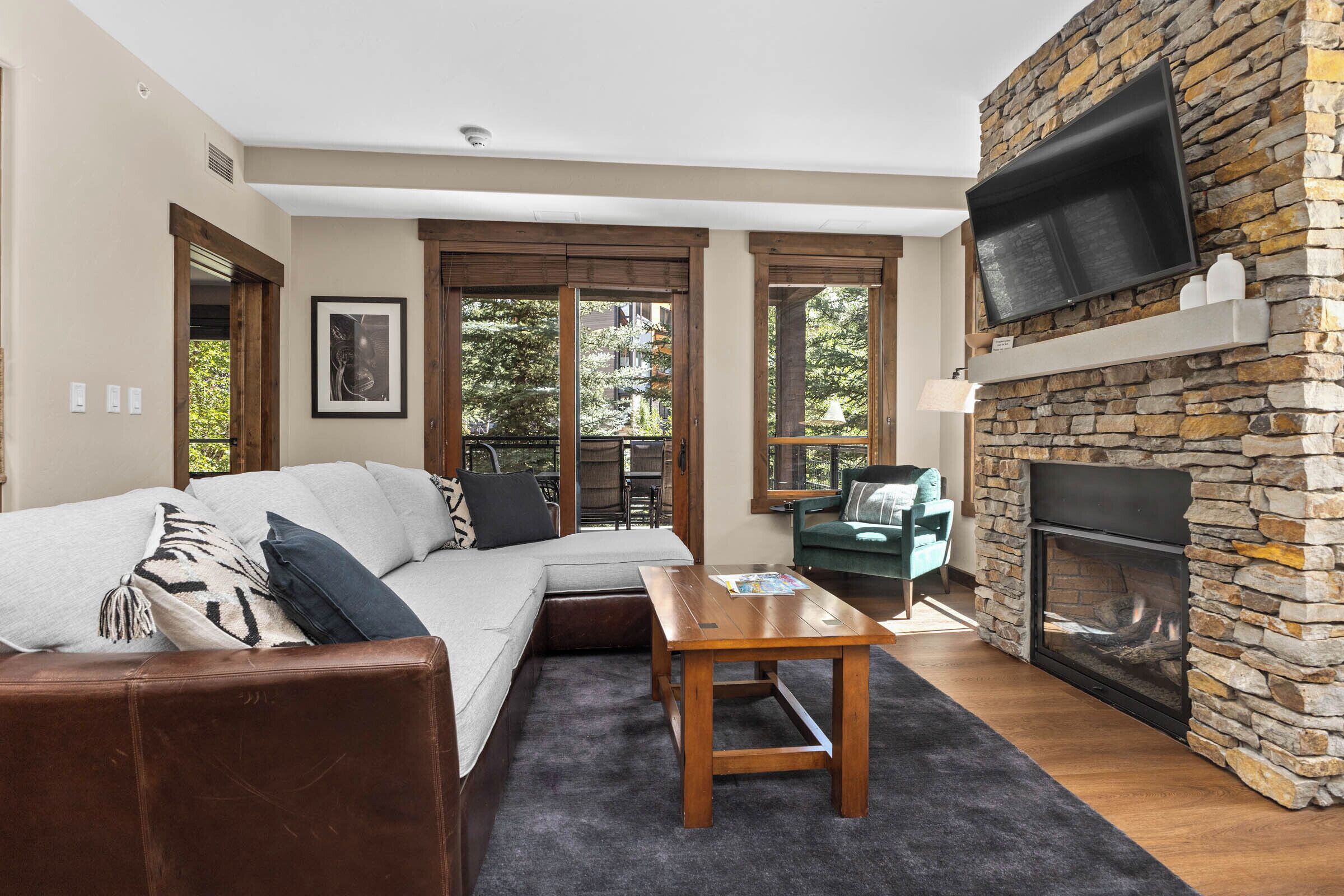 TV, fireplace