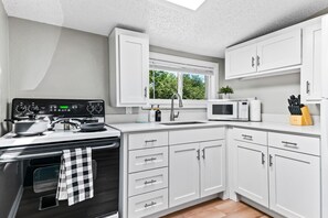 Frigorífico, microondas, horno y placa de cocina