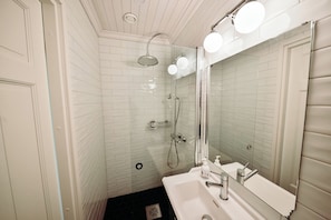 Hair dryer, bidet, towels, soap