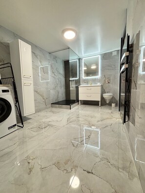 Shower, hair dryer, towels, soap - Appart 6, Attractive air-conditioned apartment on the 3rd and top floor of a beautiful building (Limoges)