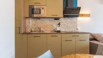 Frigorífico, microondas, horno y placa de cocina