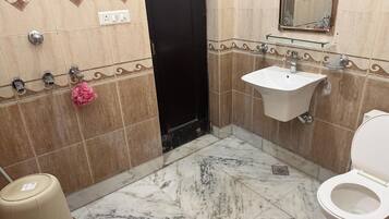 Douche, serviettes fournies, savon, papier toilette