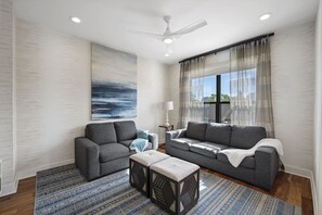 TV connectée, cheminée, chaîne hi-fi