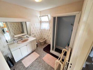 Douche, serviettes fournies, papier toilette