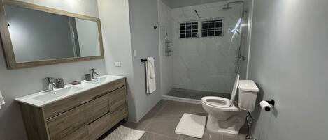 シャワー、タオル、石鹸、トイレットペーパー