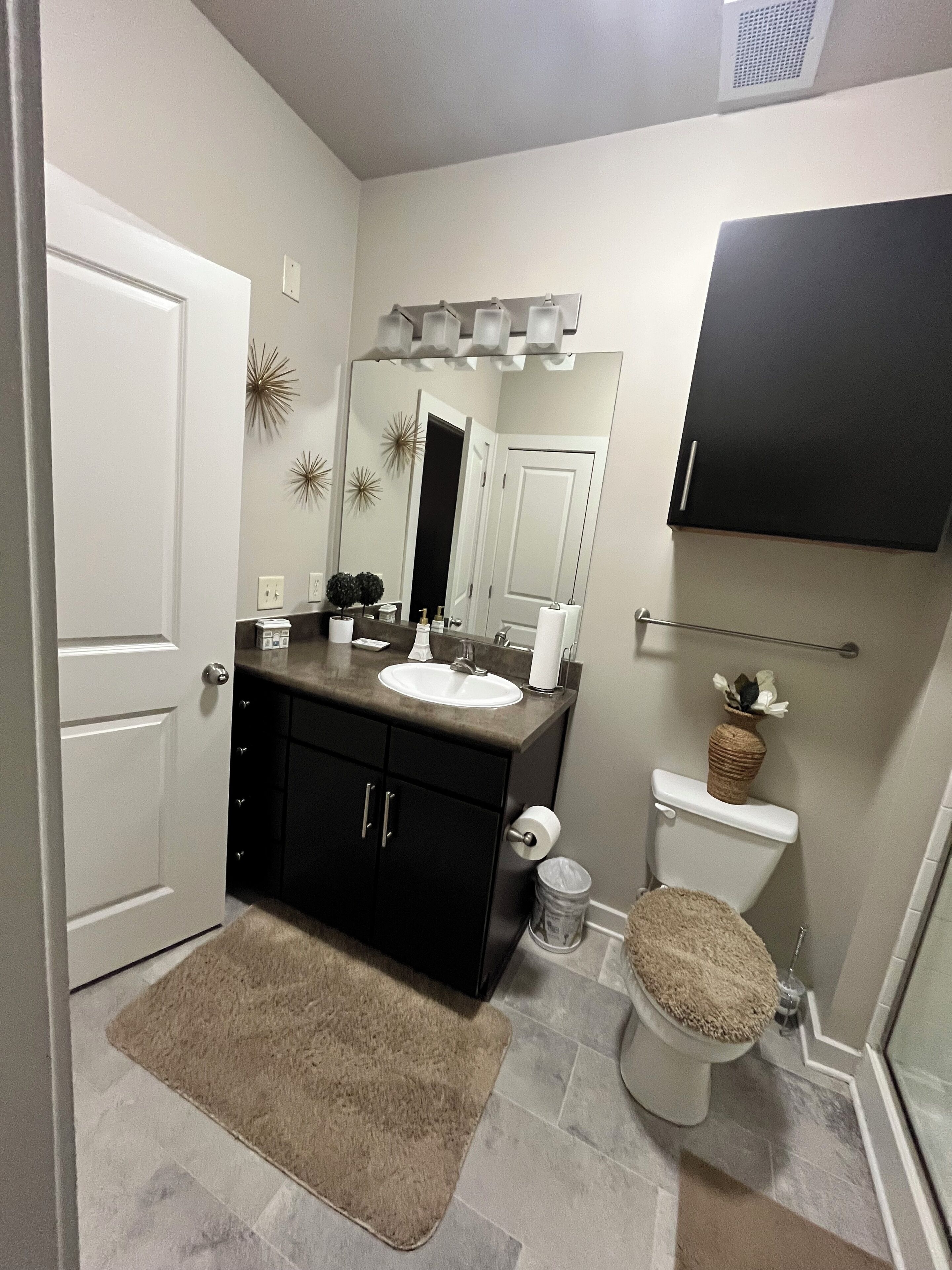 Shower, towels, toilet paper