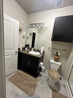 Shower, towels, toilet paper - 2-bedroom cozy family friendly studio apartment in trendy Charlotte with WiFi,AC (Charlotte)