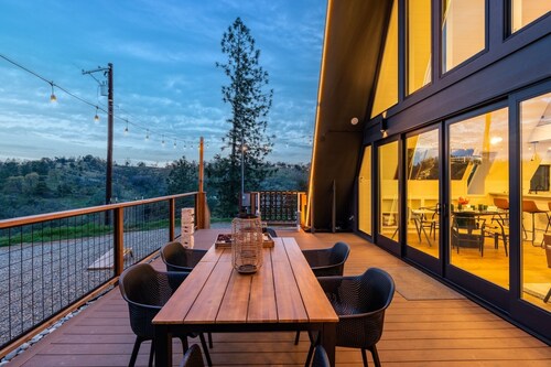 New! A-Frame with HotTub, Stargazing, EV Charging, Outdoor Games, King Bed