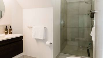Shower, eco-friendly toiletries, hair dryer
