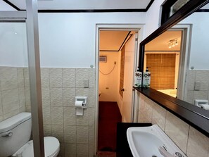 Hair dryer, bidet, towels, soap