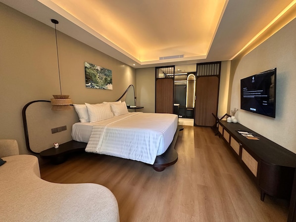Deluxe Double Room, 1 King Bed, Pool View | 1 bedroom, in-room safe, iron/ironing board, free WiFi